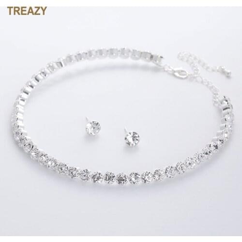 High Quality Circle Bridal Jewelry Sets Sparkling Crystal Beads Necklace Earrings Set for Women Wedding Dress Accessories