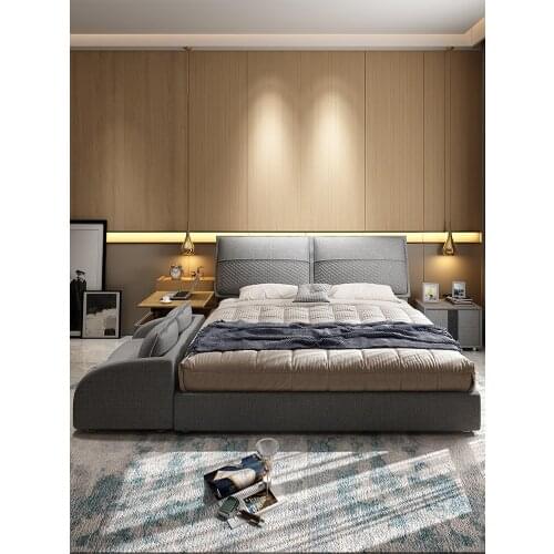 Cloth art net red bed Nordic simple round bed style bedroom modern light luxury double master bed 1.8 tatam