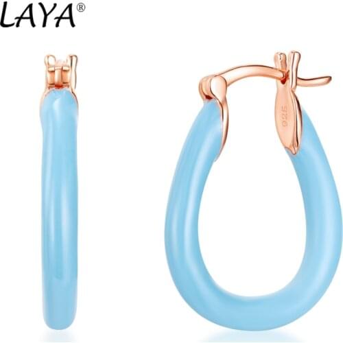 Laya Silver Drop Earrings For Women 925 Sterling Silver Simple Design Circle Turquoise Green Enamel Fine Jewelry 2021 Trend