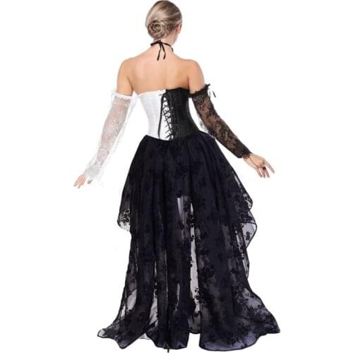 Nightclub Female Singer Black & White Lace Gothic Corset Lace Dresses Festival Party Costume For Women DS Stage Clothing DWY4757