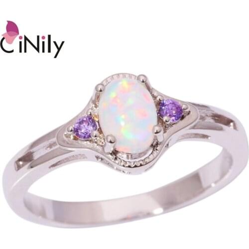 CiNily Created White Fire Opal Purple Zircon Silver Plated Wholesale New Style Fashion for Women Jewelry Ring Size 6 7 8 OJ8584