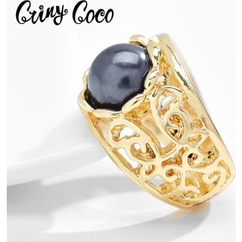 Cring Coco Vintage Pearl Rings Womens New Designer Hollow Jewelry Top Quality Female Mental Ring Wholesale Valentines Day Gift
