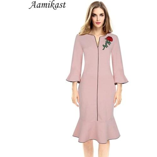 AMIKAFASHION Women Dresses New Fashion Elegant 2019 Autumn V-neck Vintage Business Party Evening S M L XL XXL XXXL4XL D0620