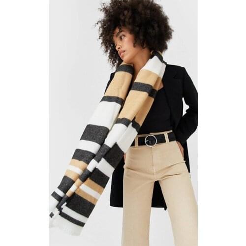 Winter 2020 new STR simple style stitching stripe cashmere like womens scarf thickened and warm long color matching Scarf Shawl