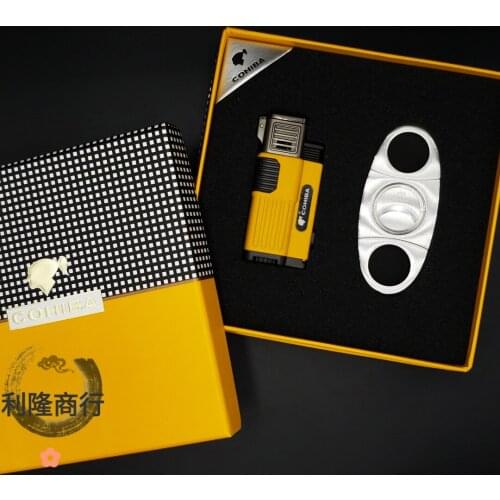 1 Set Cohiba Cigar Lighter with Cigar Cutter 3 Nozzles Windproof Jet Flame Turbo Butane Lighter Smoking Accessories Gift for Men