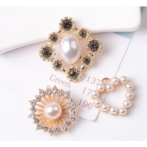 10 Pieces/Lot Metal Pearl Rhinestone Buttons Charms Decorative Accessories DIY Jewelry Making