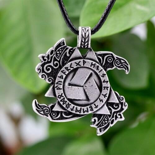 10pcs Nodic Valknut Amulet Necklace Legendary Raven and Wolf Head Amulet Pendant Necklace Talisman Jewely