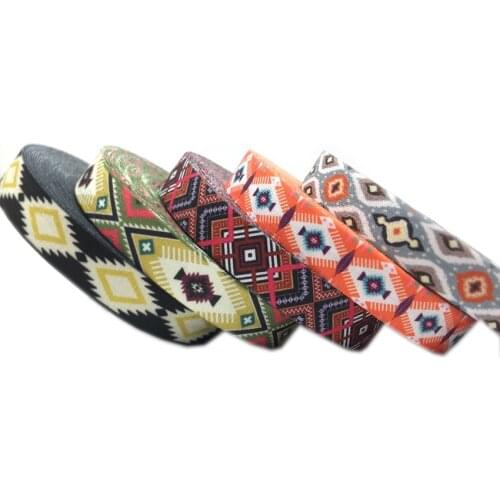 10Yards 16mm Diamond Geometry Pattern Printed Fold Over Elastic Bands DIY Crafts Hair Tie Bracelet Accessories Party