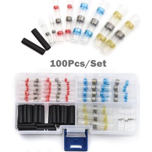 100Pcs Insulated Waterproof Sheath Welding Terminal Insulated Heat Shrink Tube Combination Electrical Solder Butt Wire Connector