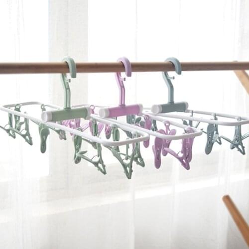 12 Clip Folding Drying Rack Multi-functional Underwear Socks Clip Plastic Rack Clothes Hanger Dryer Towels Cloth Drying Rack