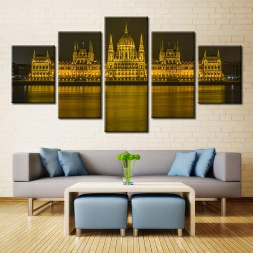 2017 Western Architecture Castle Building River Landscape 5 Piece Oil Canvas Print Painting Decor For Home Decor Wall Pictures