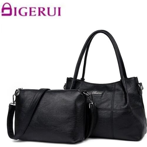 2018 Solid Plaid Composite Bags Fashion Designer Handbags Woman Noble Shoulder Bag Brand Women Large Tote Bags For Girl 2PCS/Set