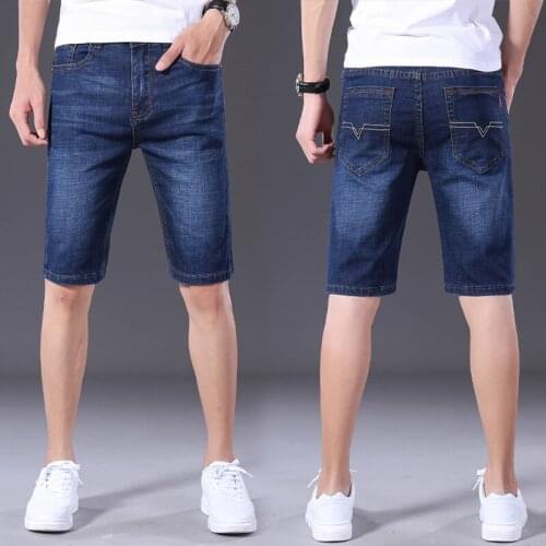 2021 New Denim Shorts Mens Summer Thin Stretch 5 Cent Pants Loose Straight Cent Medium Pants Casual