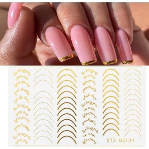 3D Lines Nail Stickers Metal Stripe Lines Letters Decals Rose Gold Curve Nail Art Sliders Self Adhesive Decorations Manicure