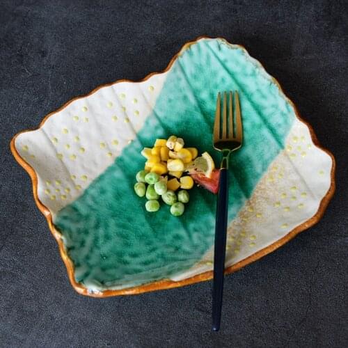 8 Inch Japanese Art Ceramic Irregular Western Steak Steak Salad Plate Hotel Restaurant Tableware Home Dessert Fruit Sushi Plate