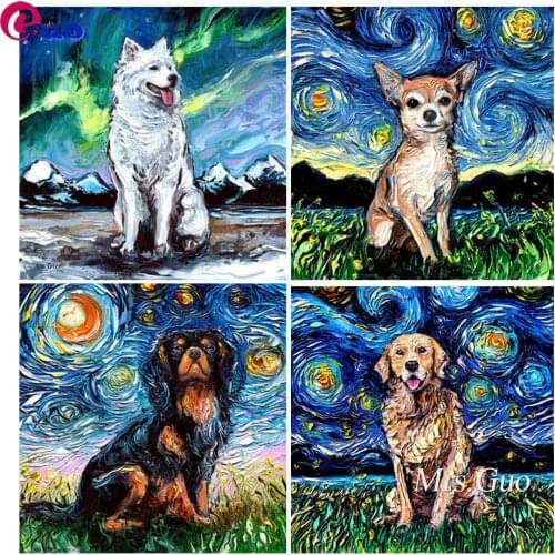 Diamond Painting Starry sky Landscape Dog Kit Cross Stitch Embroidery Full Square Drill Set Animal DIY Mosaic Home Decoration