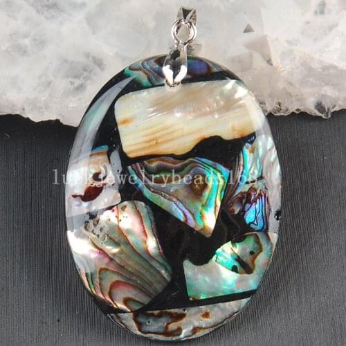 Free Shipping Women Fashion Jewelry 31x40mm Beatiful New Zealand Ablone Shell Art Oval Pendant Bead 1pcs C3644