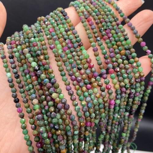 3mm Natural Stone Faceted Epidote Beads Small Round Zoisite Jaspers Loose Spacer Beads 14'' for Jewelry Making DIY Bracelet Gift