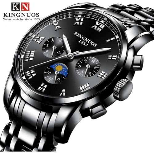 KINGNUOS Waterproof Watch for Mens Stainless Steel Luminous Watch Man Quartz Wristwatches Luxury Brand Reloj Hombre Dropshipping