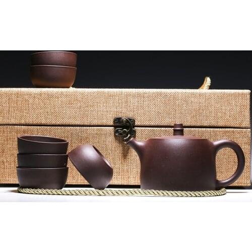 280ml Yixing Zisha Pot A Pot Six Cups Tea Set Kung Fu Teaware Black Tea Green Tea Raw Ore Handmade Purple Clay Teapot Gift Set