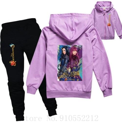 Cartoon printed childrens clothing Descendant 3 childrens jacket trousers sports casual fashion hit color girls 2-14Y suit