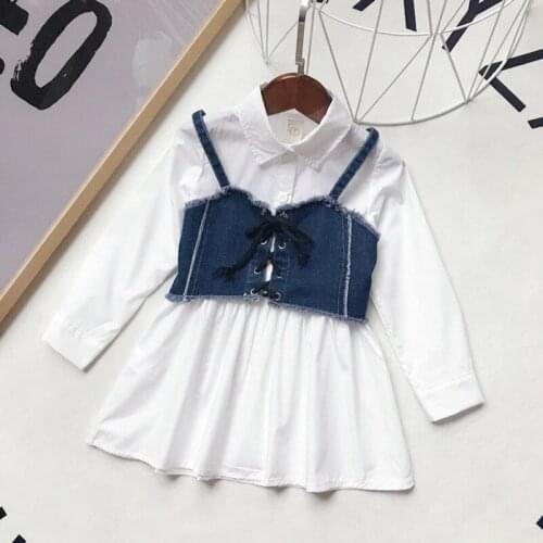 DFXD Toddler Girls Sets 2018 New Fashion 2pcs Baby Clothes Suit White Long Sleeve Dress+Jeans Vest Princess Kids Outfits 2-8Year