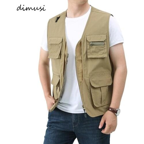 DIMUSI Summer Mens Classic Vests Breathable Multi Pocket Mesh Vest Sleeveless Jackets Man Outwear Fishing Waistcoats Clothing