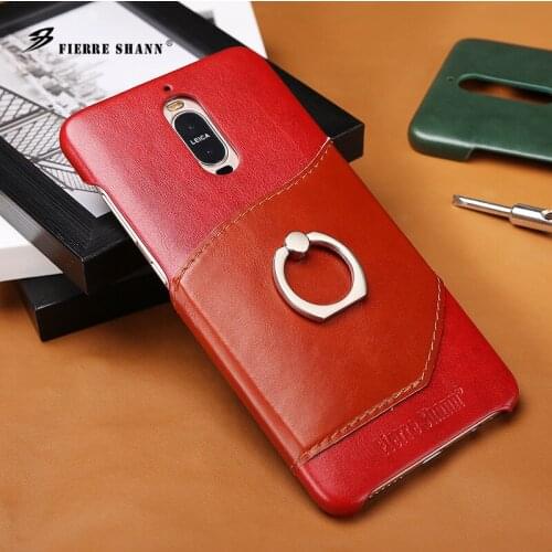 For Huawei Mate9 Mate 9 Pro Natural Cow Leather Retro Back Cover Real Genuine Cowhide Vintage Business Phone Case Ring Kickstand