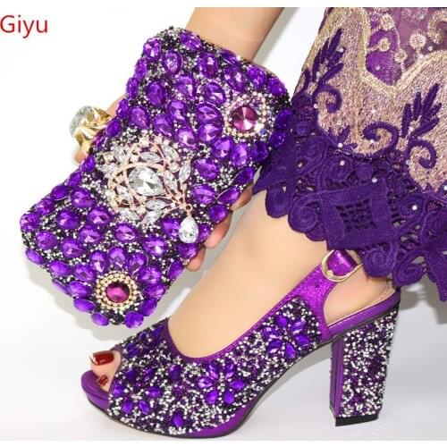 Doershow African purple shoe and bag set for party Italian shoe with matching bag new design lady matching shoe and bag ! SJL1-3