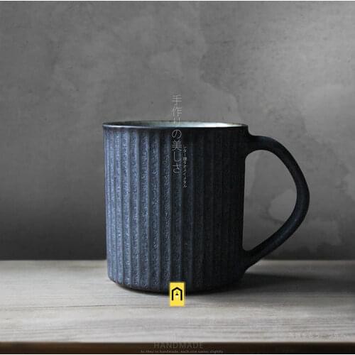 Brand 100% handmade American brief style pottery coffee mug with handgrip tray retro classic ceramic milk tea cups and mugs