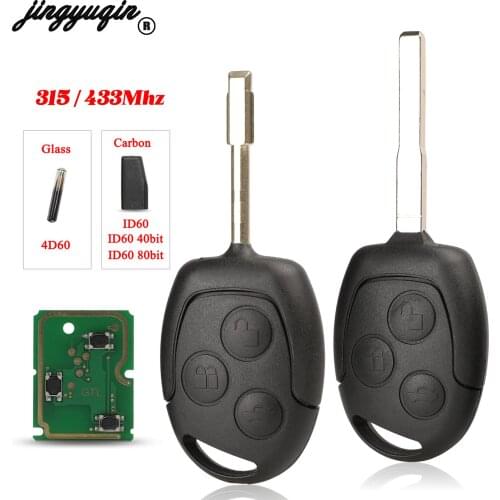 Jingyuqin 3 Button Remote Key 315/433Mhz For Ford Focus Fiesta Fusion C-Max For Mondeo Galaxy C-Max S-Max With ID60 4D63 Chip