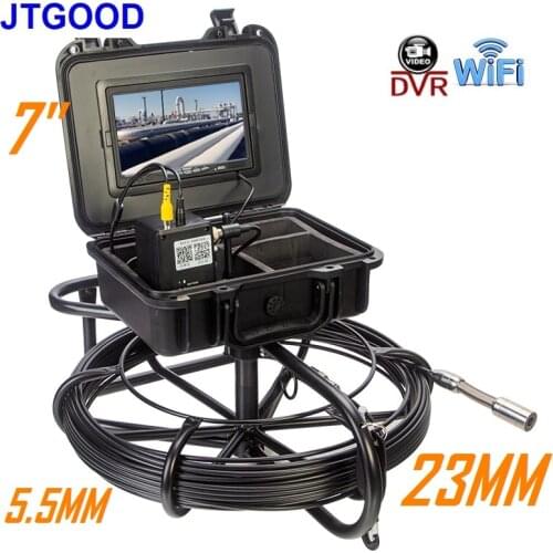 JTGOOD 7 Inch Pipe Inspection Camera DVR 16GB FT Card, Sewer Drain Industrial Endoscope IP68 20/30/50/100/150M 5.5MM Cable
