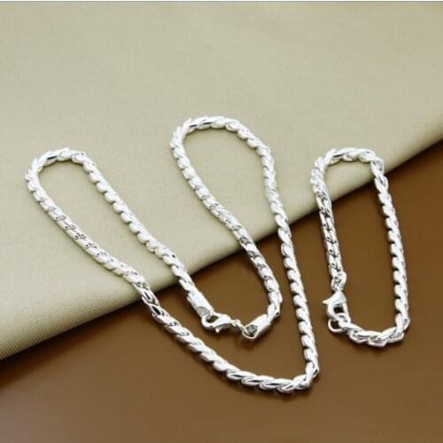 925 Silver Jewelry Set Fashion Classic 3MM Twisted Chain Necklace Bracelet Sets Good Jewelry Free Shipping