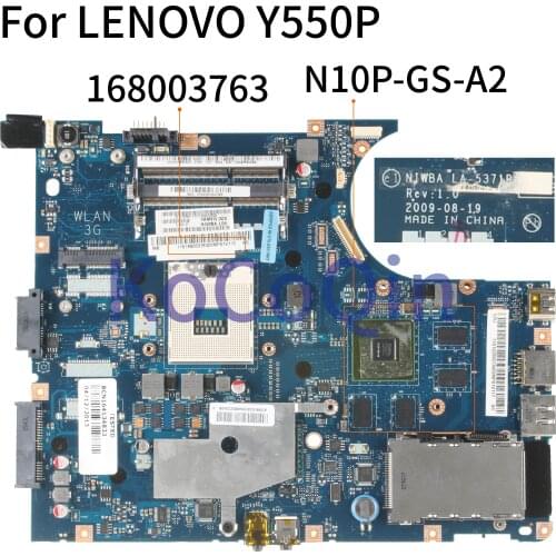 KoCoQin Laptop motherboard For LENOVO Y550P Mainboard LA-5371P 168003763 HM55 N10P-GS-A2