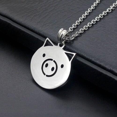 Cute Sliver Color Stainless Steel Necklace Women Men Fashion Necklace Pendant Lovely Animal Pig Jewelry Gift 2018