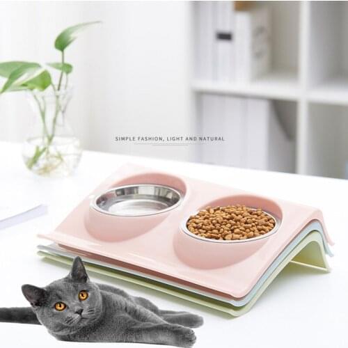 Pet Double Bowls Food Water Feeder Z-type Color Tilt Stainless Steel Cat Food Bowl For Dog Puppy Pets Supplies Feeding Dishes
