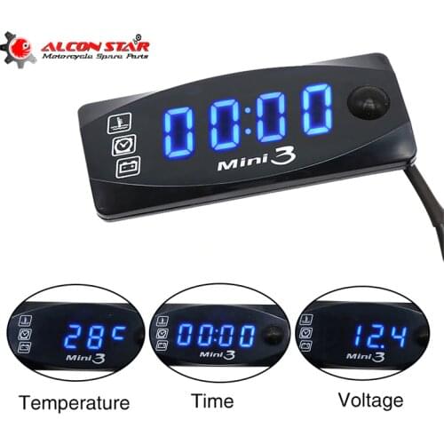 Alconstar- KOSO Mini Style Instruction LED Display Meter Multi-Function 3 in 1 Air Temp+Time+Volt Meter Gauge Scooter Bike