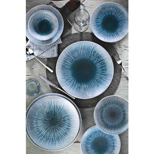 Stylish Blue Design 6 Persons 24 PCS Porcelain Nonremovable Pattern Stylish Dinnerware Set