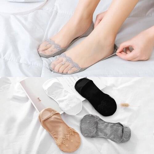 New Invisible Woman Socks Boat Socks Ice Silk Non-slip Shallow Antiskid Ankle Socks Cotton Bottom Summer Sock