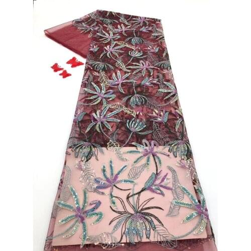 Latest african sequins lace fabric top quality SYJ-62888 french Net Sequin Lace Fabric for party dress