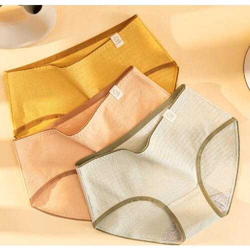 Wasteheart New Women Fashion Blue Green Skin Cotton Mid Waist Panties Underwear Lingerie Seamless Briefs Underpants M L XL