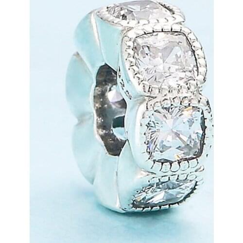 Original Sparkling Alluring Cushion With Crystal Space Beads Fit 925 Sterling Silver Bead Charm Europe Bracelet DIY Jewelry