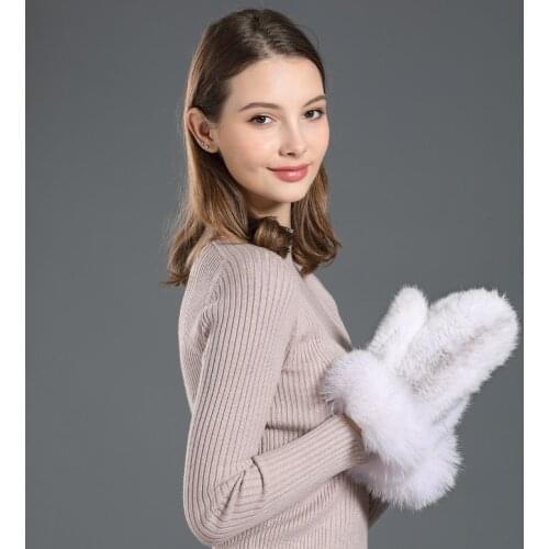 Mink Fur Gloves Winter Women Real Mink Fur Black Brown Hand Made Elastic Knitting Full Mittens Luxury Warm Russian Fox Fur Glove