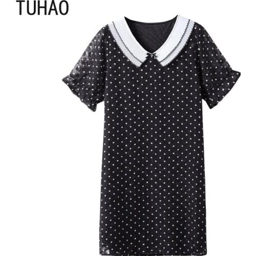 TUHAO Summer Women Plus Size 7XL 6XL 5XL 4XL Loose Polka Dot Dress Female Doll Collar Office Lady Elegant Dresses Clothes WM30