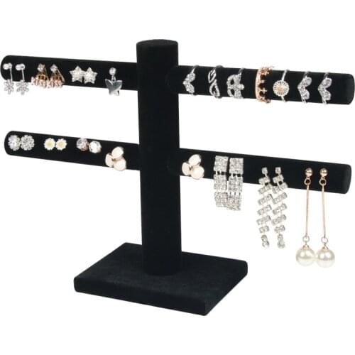 Black Jewelry Earrings Ring Display Shelf Holder Stud Earring Accessories Storage Rack Jewelry Ring Display 24.8x17x7.5cm