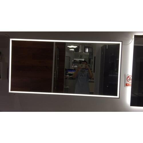 1200X600mm Rectangular Inductive Switch Bathroom Mirror Simple Solid Surface Stone Vanity Cabinet Corian frame Shelf Mirror 006