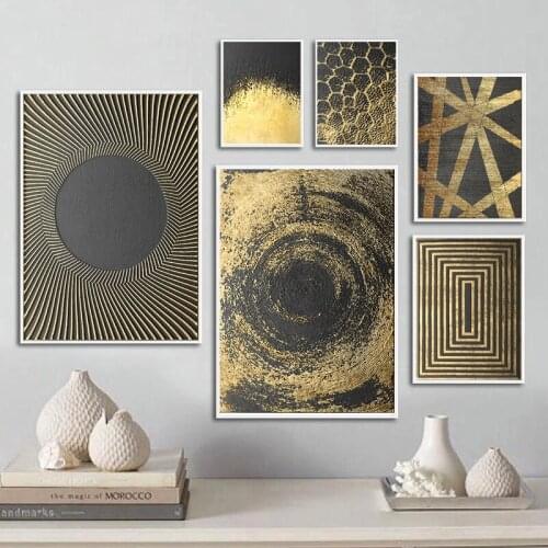 Golden Black Luxury Poster Printing Modern Nordic Abstract Canvas Painting Wall Art Picture Retro Simple Living Room Decoration