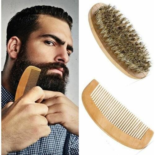 Boar Bristle Beard Brush and Handmade Beard Comb Kit for Men Beard Mustache