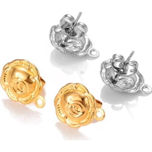 10Pcs Fashion DIY Earrings Findings Stainless Steel Rose Flower Post Connector DIY Jewelry Making Findings Accessories Handmade
