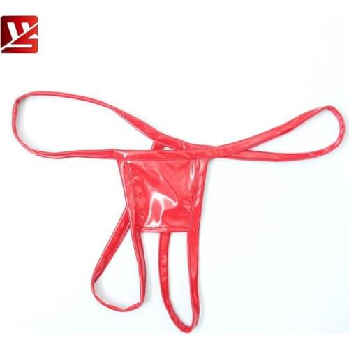 MEISE Bandage PVC Shiny G-String Lace Up PU Leather Briefs Women Hollow Out Sexy Underwear G-String Thong Gay Wear F24